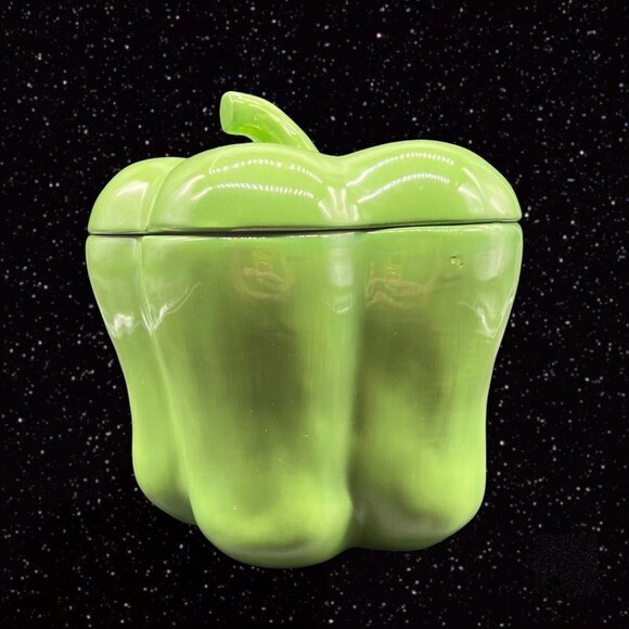 Temp Tations Green Pepper Canister Cookie Jar Fresh Crop Signed Tara 8”T 8”W - Picture 7 of 8